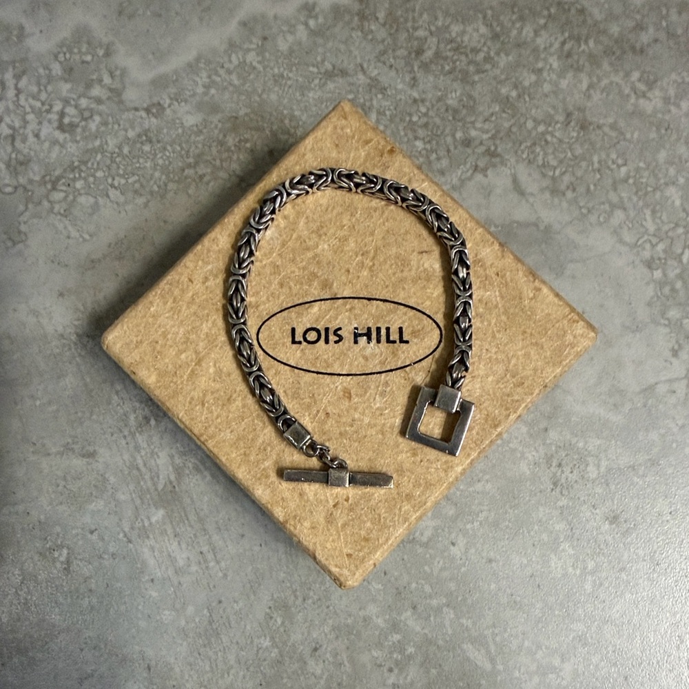 Lois Hill Byzantine Weave Chain Toggle Clasp 925 Sterling Silver 7.5” Bracelet